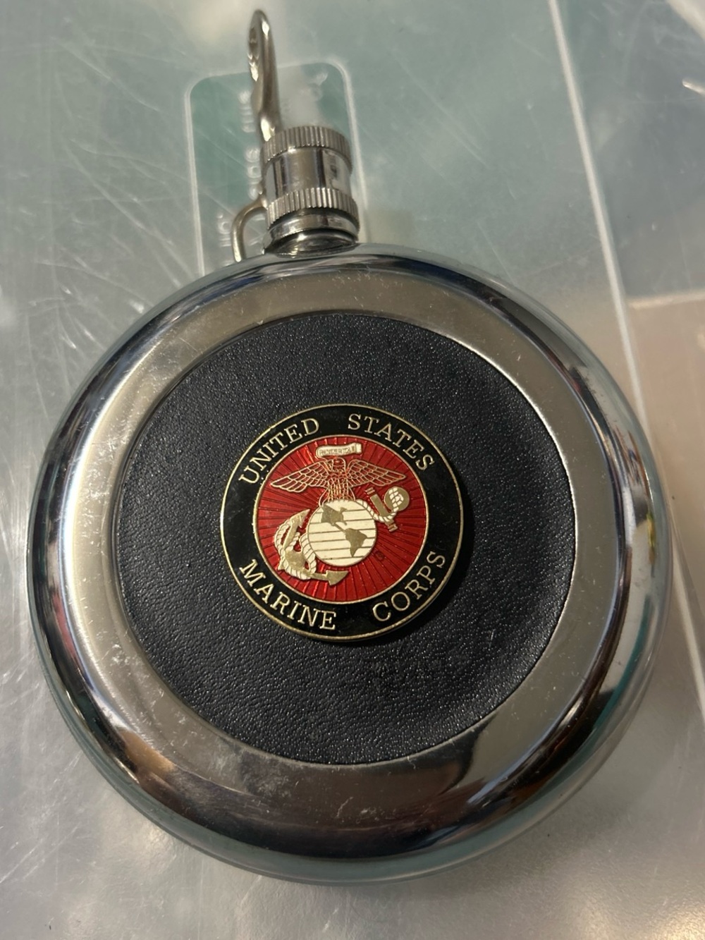 United States Marine Corps Black & Silver Pocket Flask with Emblem